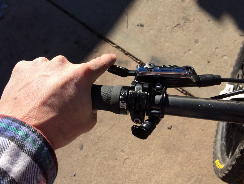 These two photos show the rider being able to easily reach the Remote Lever , (no front shifter because of the 1x drive train set-up).